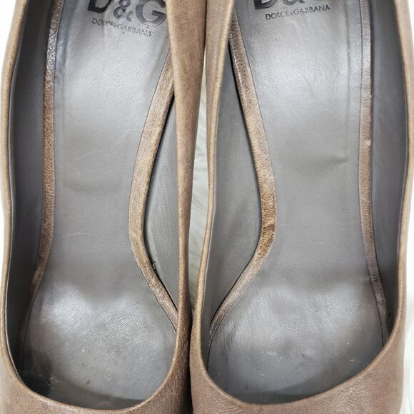 Dolce & Gabbana Pumps 40 Made in Italy Peep Toe Brown Stiletto Heel Shoe Leather - Picture 6 of 11